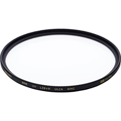 Camera lens filter with branding on a white background
