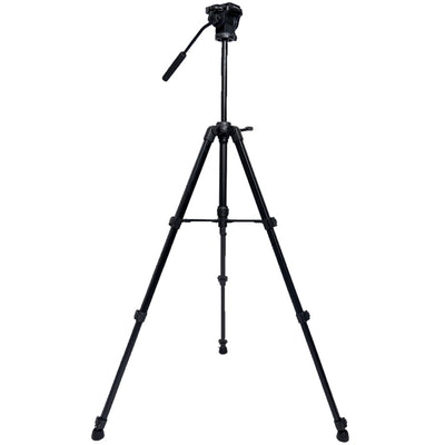 Benro T891 black aluminum tripod with integrated video head - tripod fully extended side view