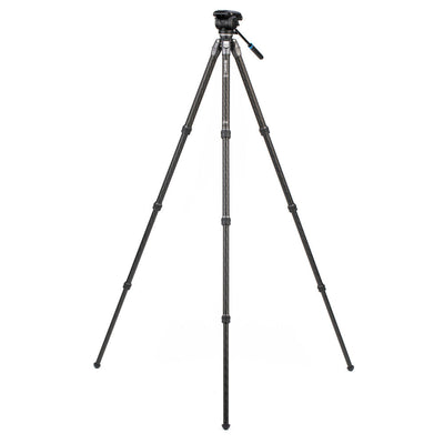 Benro Tortoise Carbon Fibre Tripod with S4PRO video head, compact and sturdy design featuring 2-step counterbalance, fixed pan/tilt drag, and 360° pan range.