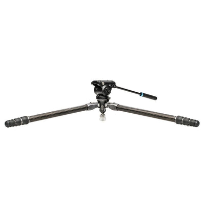 Benro Tortoise Carbon Fibre Tripod with S4PRO video head, compact and sturdy design featuring 2-step counterbalance, fixed pan/tilt drag, and 360° pan range.