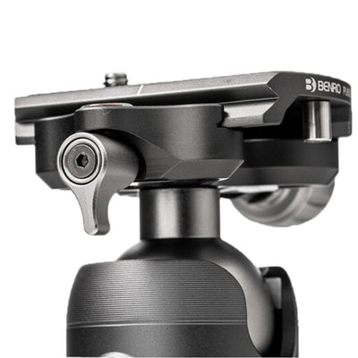 Benro VX20 Two‑Series Arca‑type aluminum ball head in black with ergonomic control knobs for smooth pan and tilt adjustments.