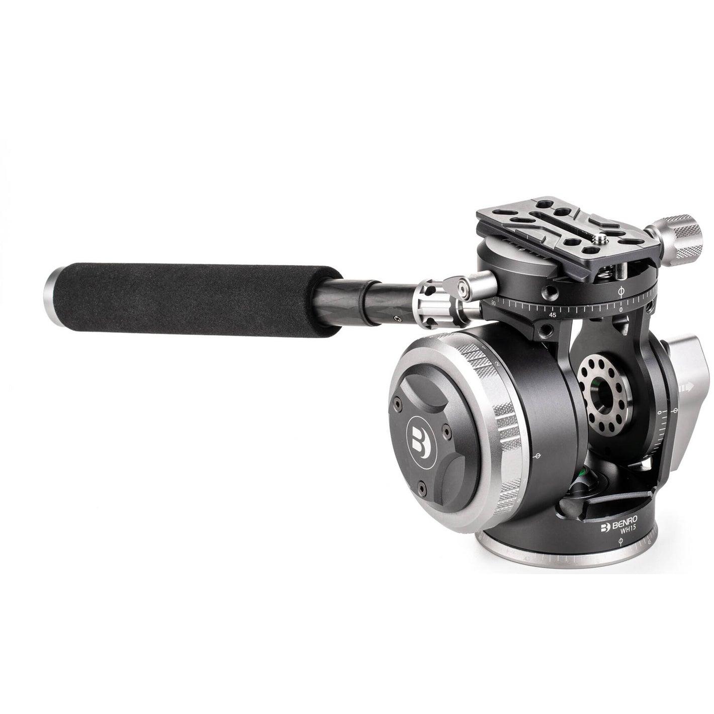 Benro WH15 Wild Head video tripod head with 8-stop counterbalance, dual panoramic function, and 15 kg load capacity for smooth, stable shooting.