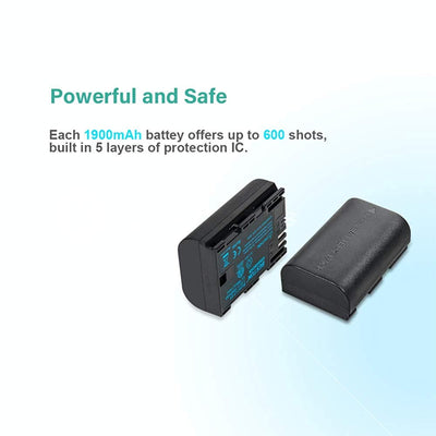 eston Dual Charger with LP-E6 Batteries – charges two Canon LP-E6 batteries simultaneously, providing reliable power for extended shooting sessions.