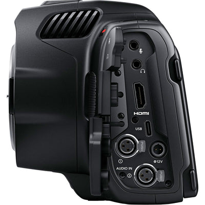 Blackmagic Design Pocket Cinema Camera 6K G2 (Body Only) with a 6144 x 3456 Super 35 HDR sensor, Canon EF mount, Gen 5 colour science, 5-inch tilting touchscreen, dual mini-XLR audio inputs, support for Blackmagic RAW and ProRes recording, and NP-F570 L-series battery.