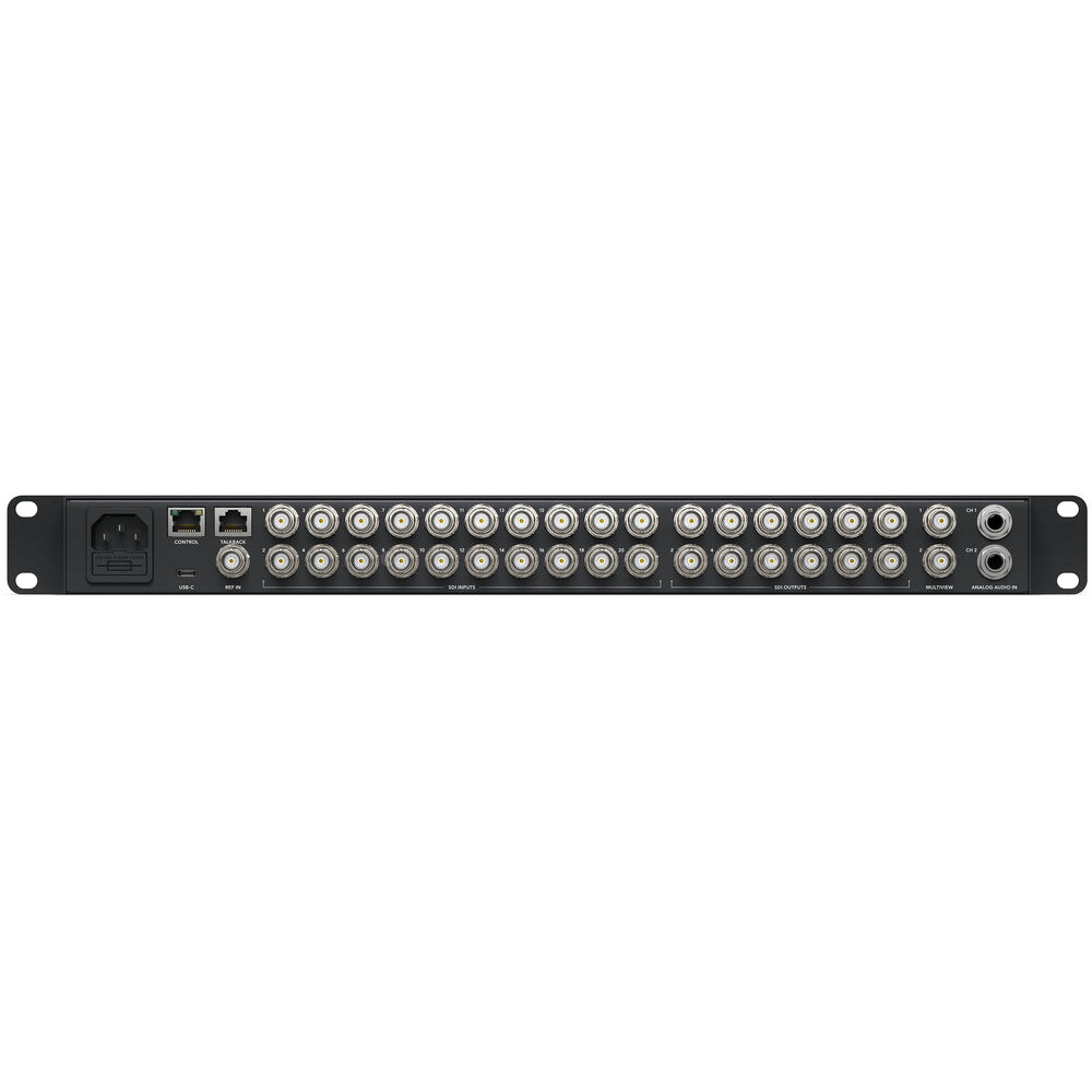 Powerful live event switching with various outputs supporting 48 channels of audio. The switcher has two multiview outputs with up to 16 routable windows.