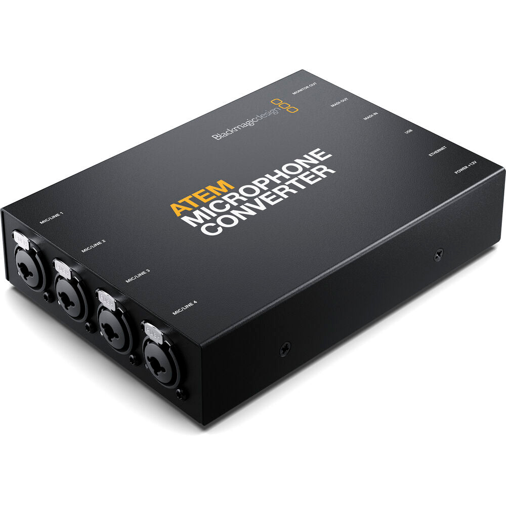 Expand your ATEM Television Studio with this converter. Connect-control and work with multiple microphones with an excellent 24-Bit audio quality.