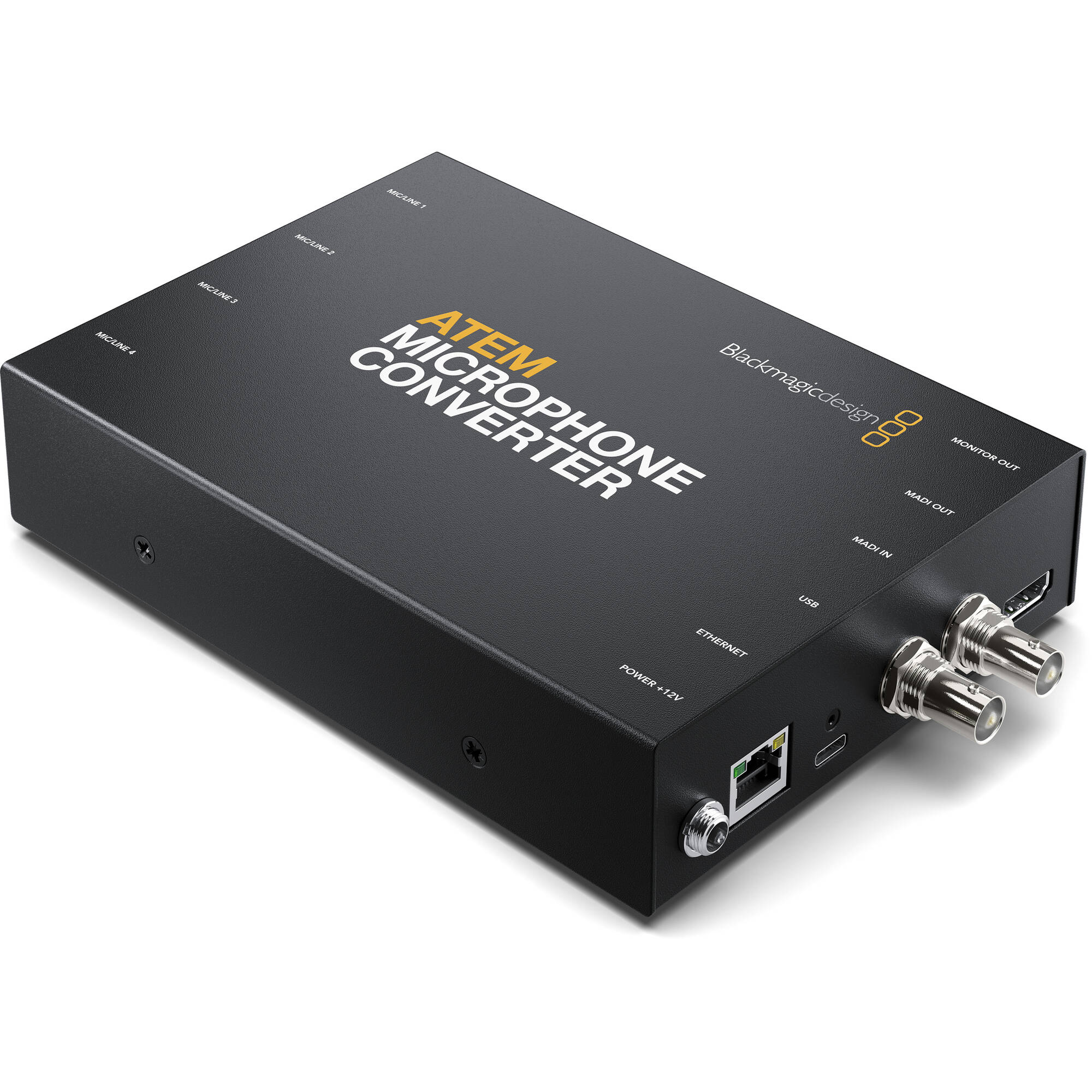 Expand your ATEM Television Studio with this converter. Connect-control and work with multiple microphones with an excellent 24-Bit audio quality.