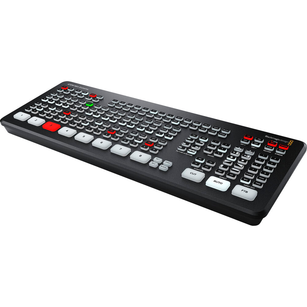 The ATEM Mini Extreme is an 8-input live production switcher for live streaming. It has an integrated control panel and advanced broadcast features.