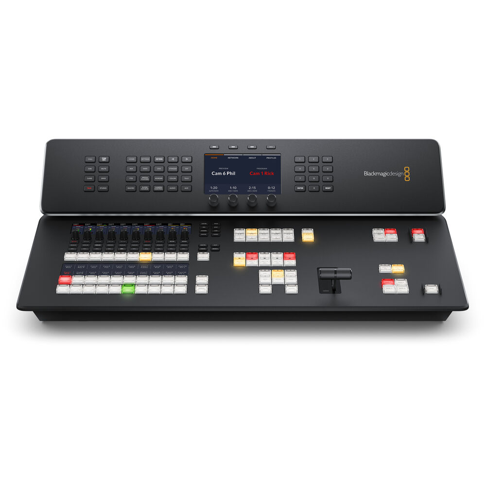 A compact live TV switcher ideal for news and on-set presenters it features eight 3G-SDI inputs as well as supports up to 1080p60 video and live streaming.
