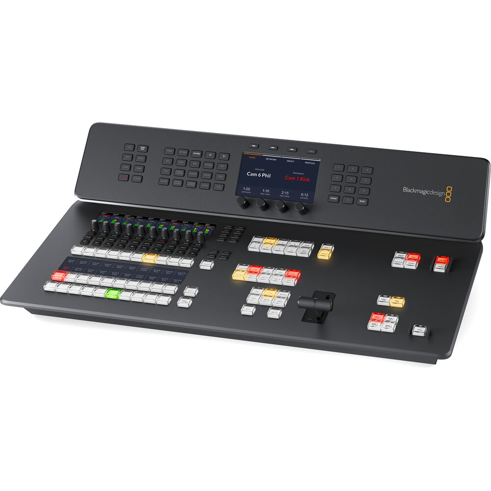 A compact live TV switcher ideal for news and on-set presenters it features eight 3G-SDI inputs as well as supports up to 1080p60 video and live streaming.