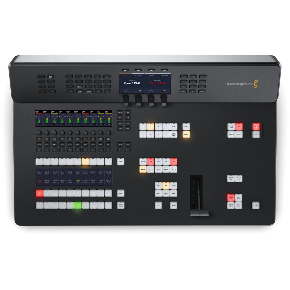 A compact live TV switcher ideal for news and on-set presenters it features eight 3G-SDI inputs as well as supports up to 1080p60 video and live streaming.
