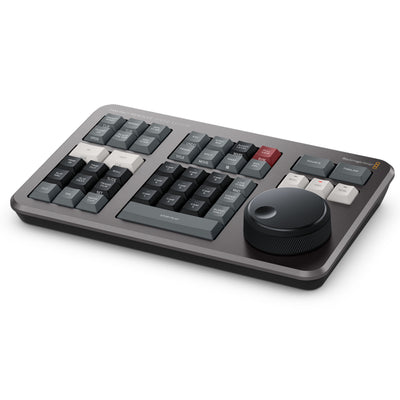 The DaVinci Resolve Speed Editor makes editing faster and easier with a tactile dial, source tape, live trimming, with wireless or USB connection.
