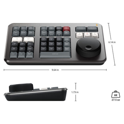 The DaVinci Resolve Speed Editor makes editing faster and easier with a tactile dial, source tape, live trimming, with wireless or USB connection.

