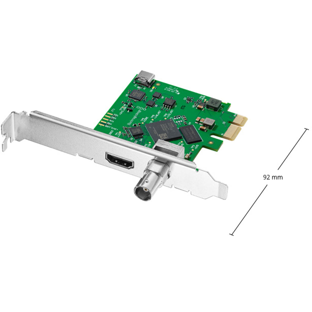 Blackmagic Design DeckLink Mini Monitor HD PCIe video output card featuring SDI and HDMI ports for professional broadcast monitoring.