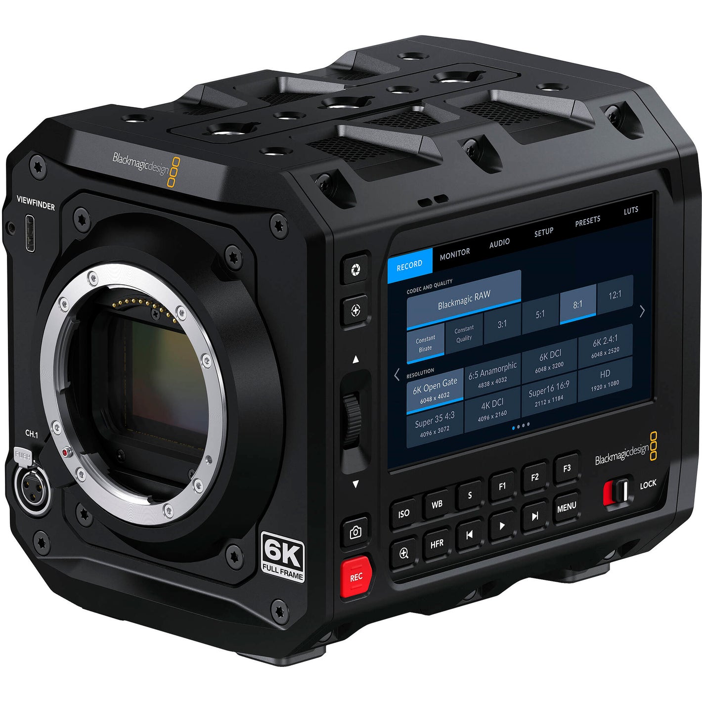 Blackmagic Design PYXIS Cinema Camera 6K with Leica L mount, full-frame 6K sensor, 13 stops dynamic range, dual native ISO, 4" HDR touchscreen, CFexpress storage, and advanced customisable rig design.