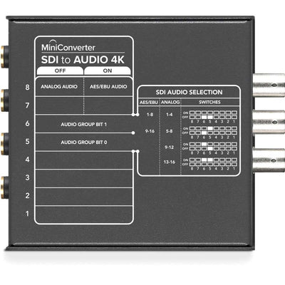 Blackmagic SDI to Audio 4K Mini Converter enables you to de-embed analogue audio or AES/EBU digital audio from an SDI video signal.