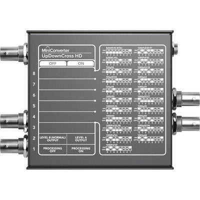 MiniConverter UpDownCross HD device with label and specifications on a white background