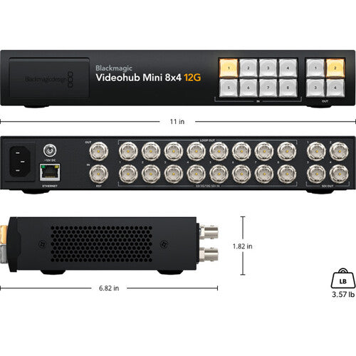 The Blackmagic Videohub Mini adds clean switching to your SDI workflow, selectable on outputs for seamless transitions in live production or broadcast setups.