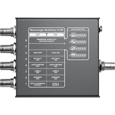Blackmagic Design MultiView 4 HD is a compact mini converter that lets you display up to 4 separate SDI streams via its HDMI or 10-bit SDI multiview outputs.