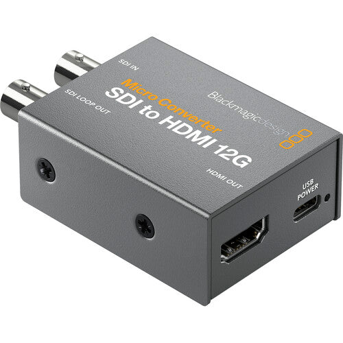 Blackmagic Design Micro Converter HDMI to SDI 12G with power supply for professional 4K SDI output.
