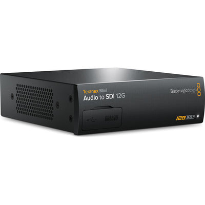 Embed high-quality analog or digital audio into any 12G-SDI video feed with the Blackmagic Design Teranex Mini Audio to SDI 12G Converter.