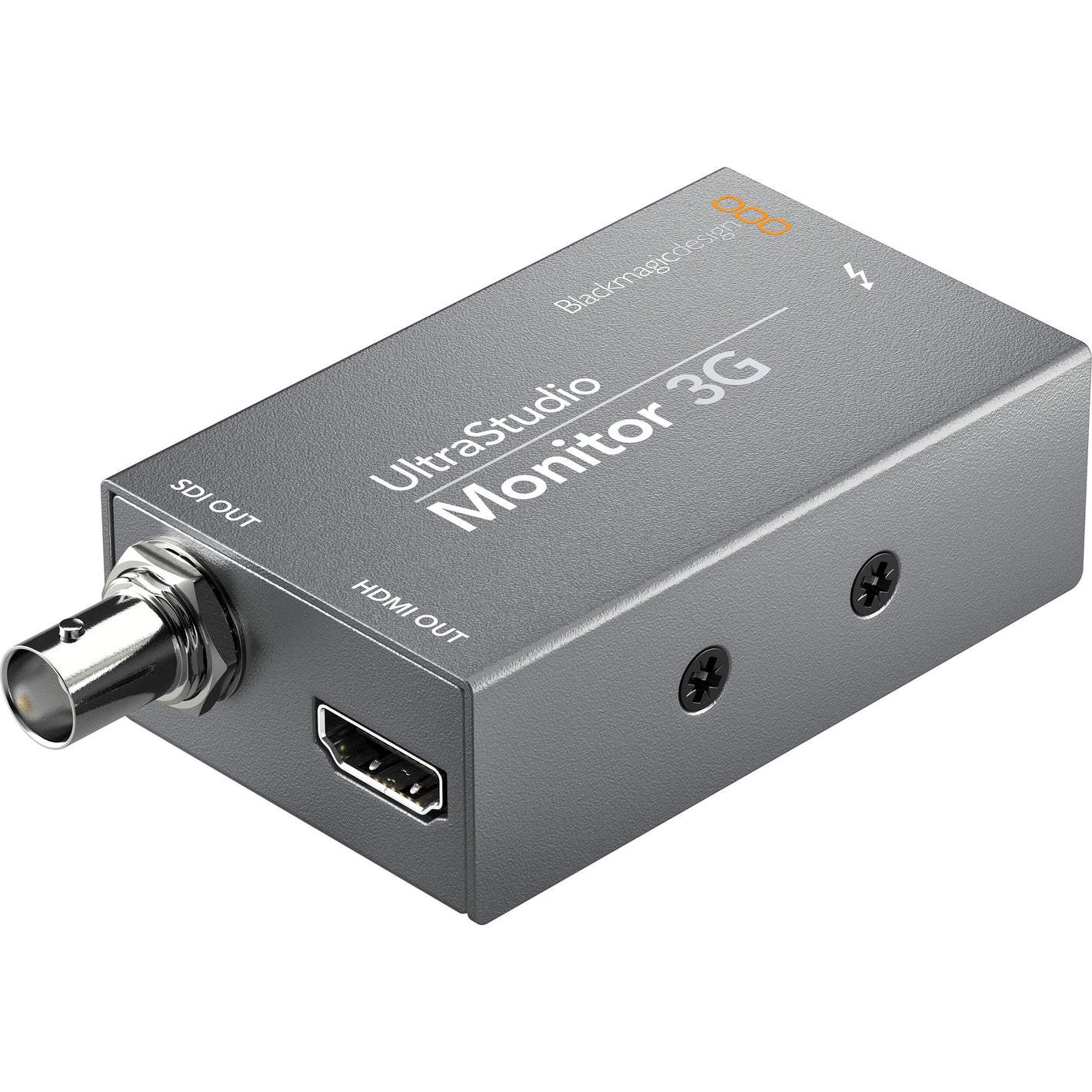 Compact Thunderbolt 3 playback device with 3G-SDI and HDMI outputs, supporting 1080p60 monitoring for DaVinci Resolve, Final Cut Pro, and Adobe Premiere Pro.