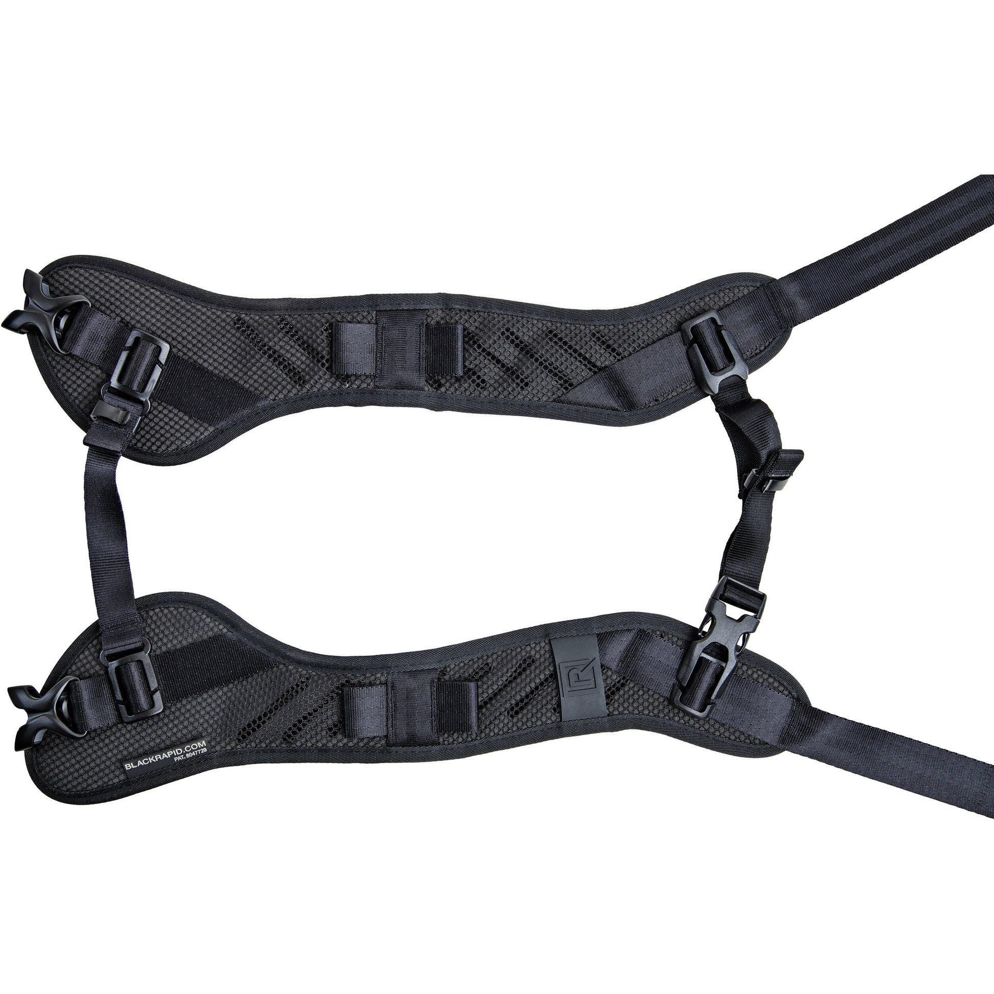 Double camera harness flat on white background