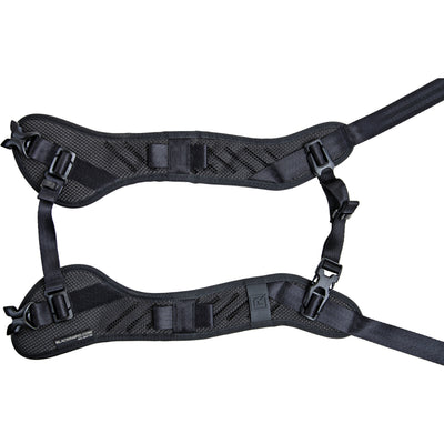 Double camera harness flat on white background
