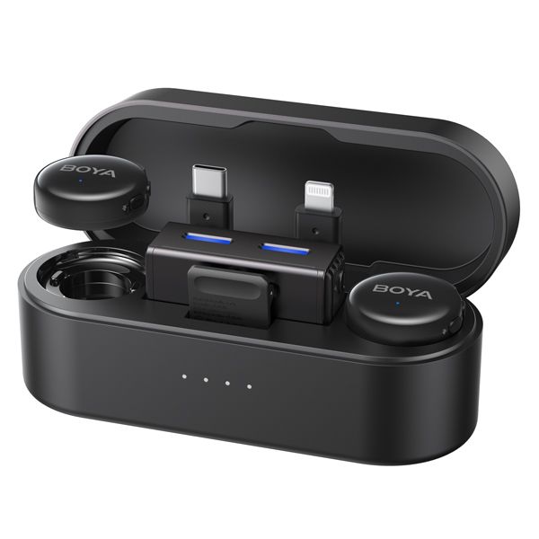 BOYA BOYALink 3-01 Wireless Microphone with charging case, USB-C and Lightning adapters