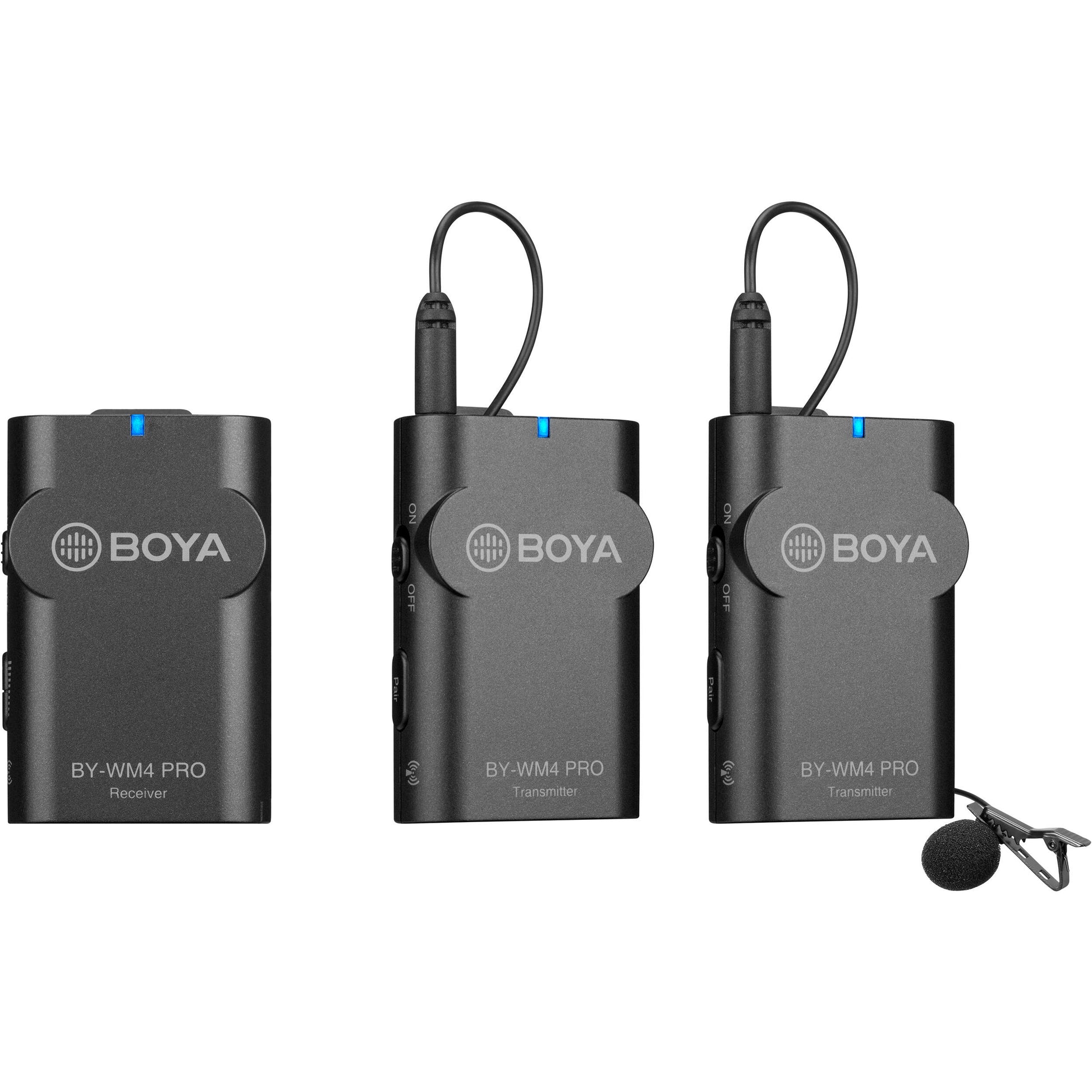 BOYA BY-WM4 PRO-K2 dual wireless lavalier kit with 2 mics and 2 bodypack transmitters

