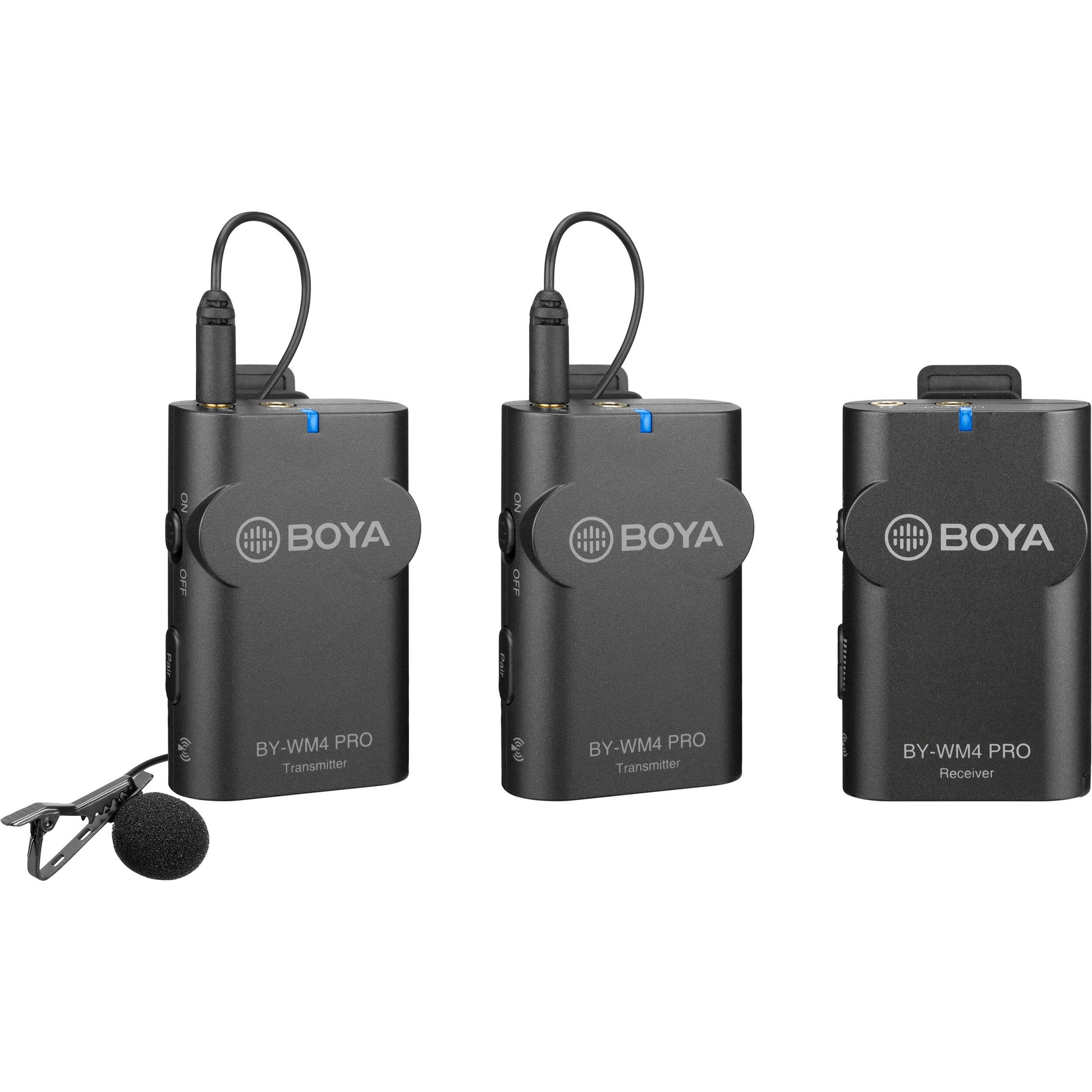 BOYA BY-WM4 PRO-K2 dual wireless lavalier kit with 2 mics and 2 bodypack transmitters
