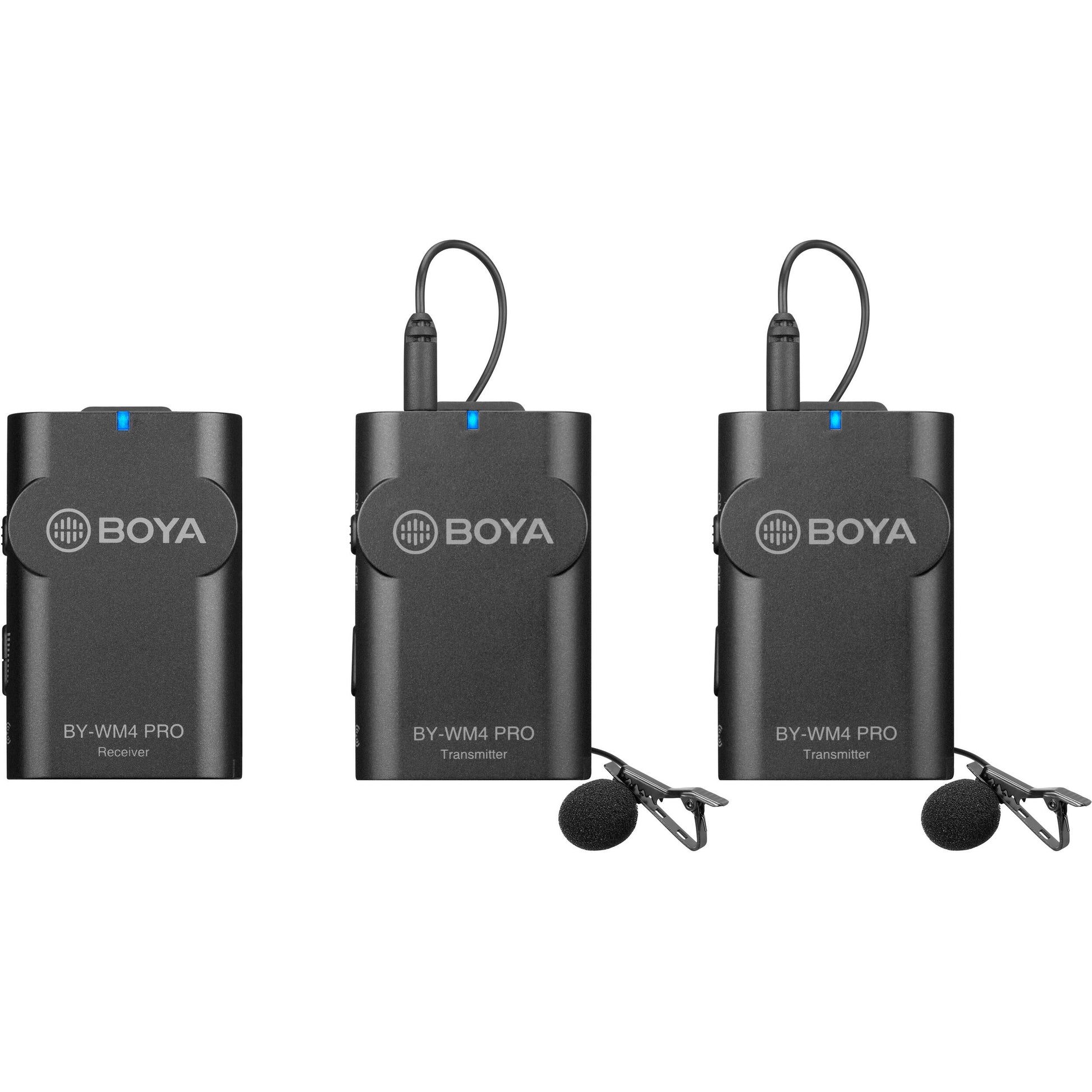 BOYA BY-WM4 PRO-K2 dual wireless lavalier kit with 2 mics and 2 bodypack transmitters

