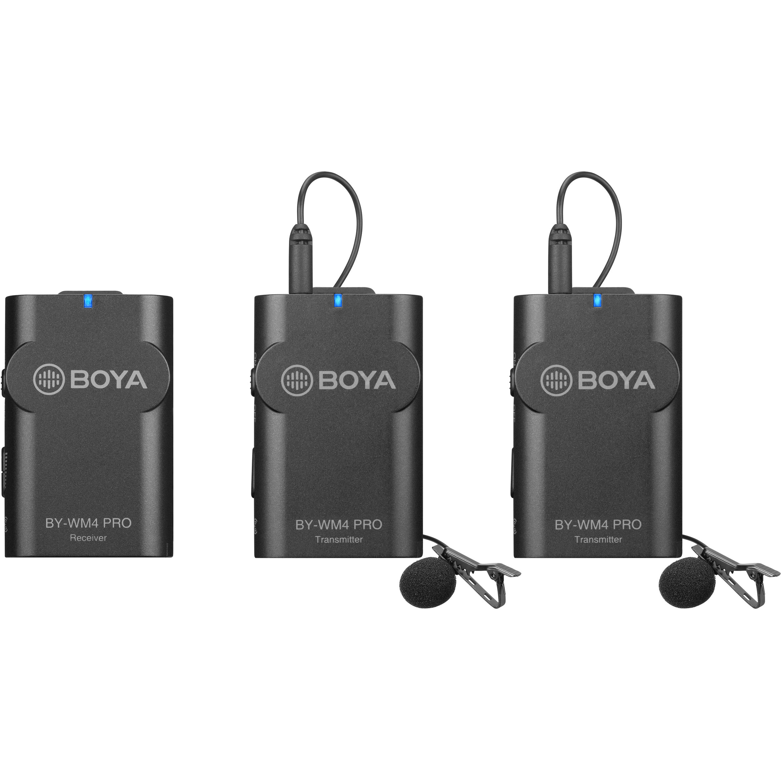 BOYA BY-WM4 PRO-K2 dual wireless lavalier kit with 2 mics and 2 bodypack transmitters

