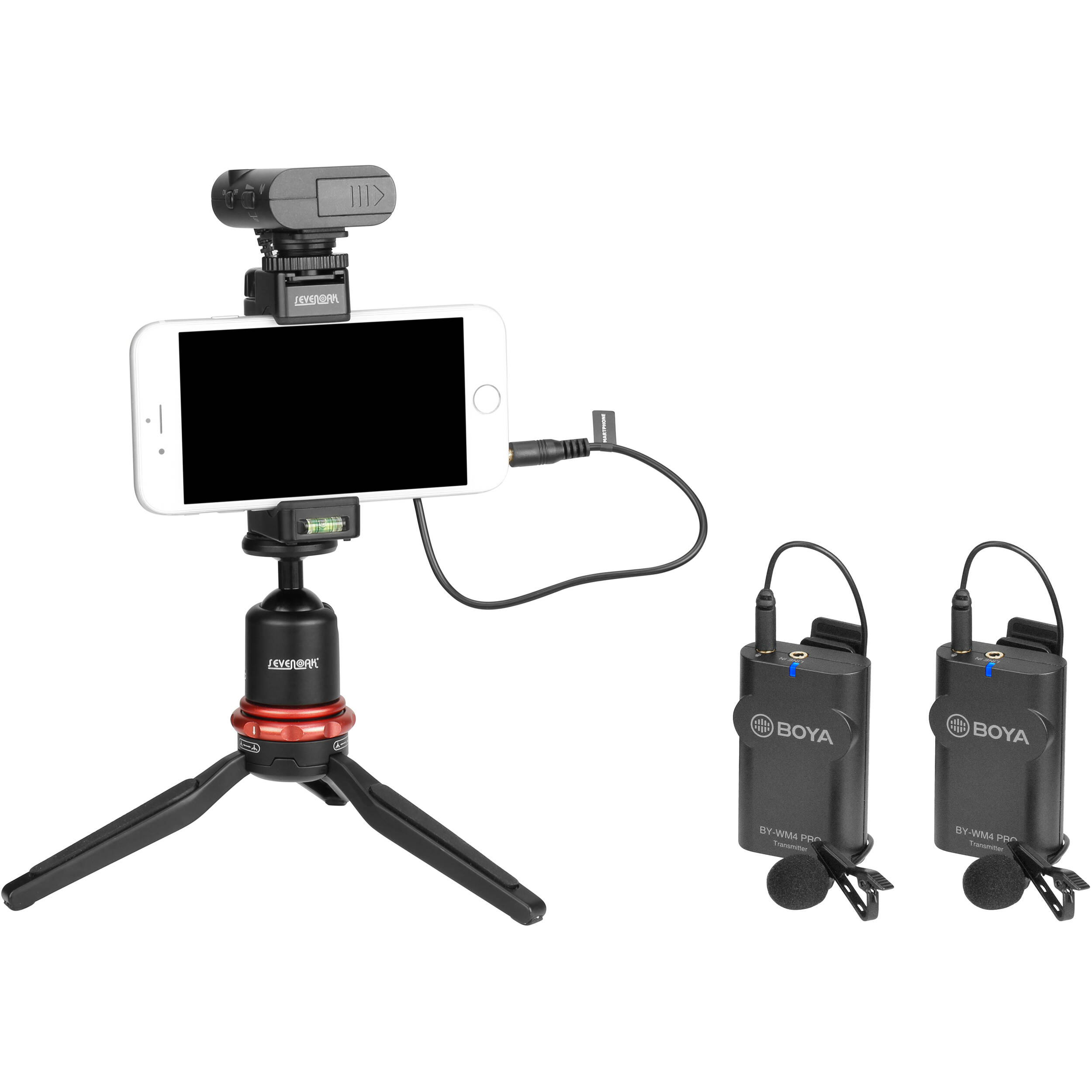 BOYA BY-WM4 PRO-K2 dual wireless lavalier kit with 2 mics and 2 bodypack transmitters
