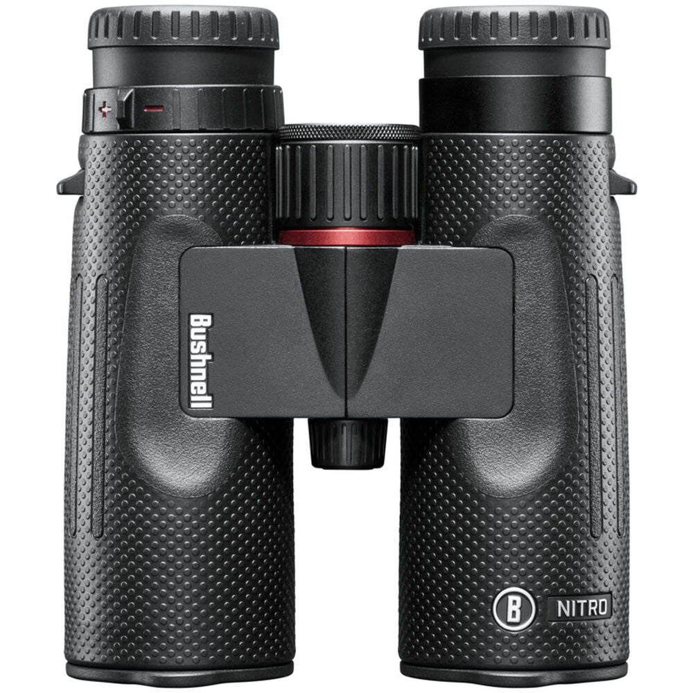 This pair of Bushnell 10x42 Nitro Binoculars offers enhanced colour accuracy and clarity even in low light. Water- and fog proof with non-slip texture.
