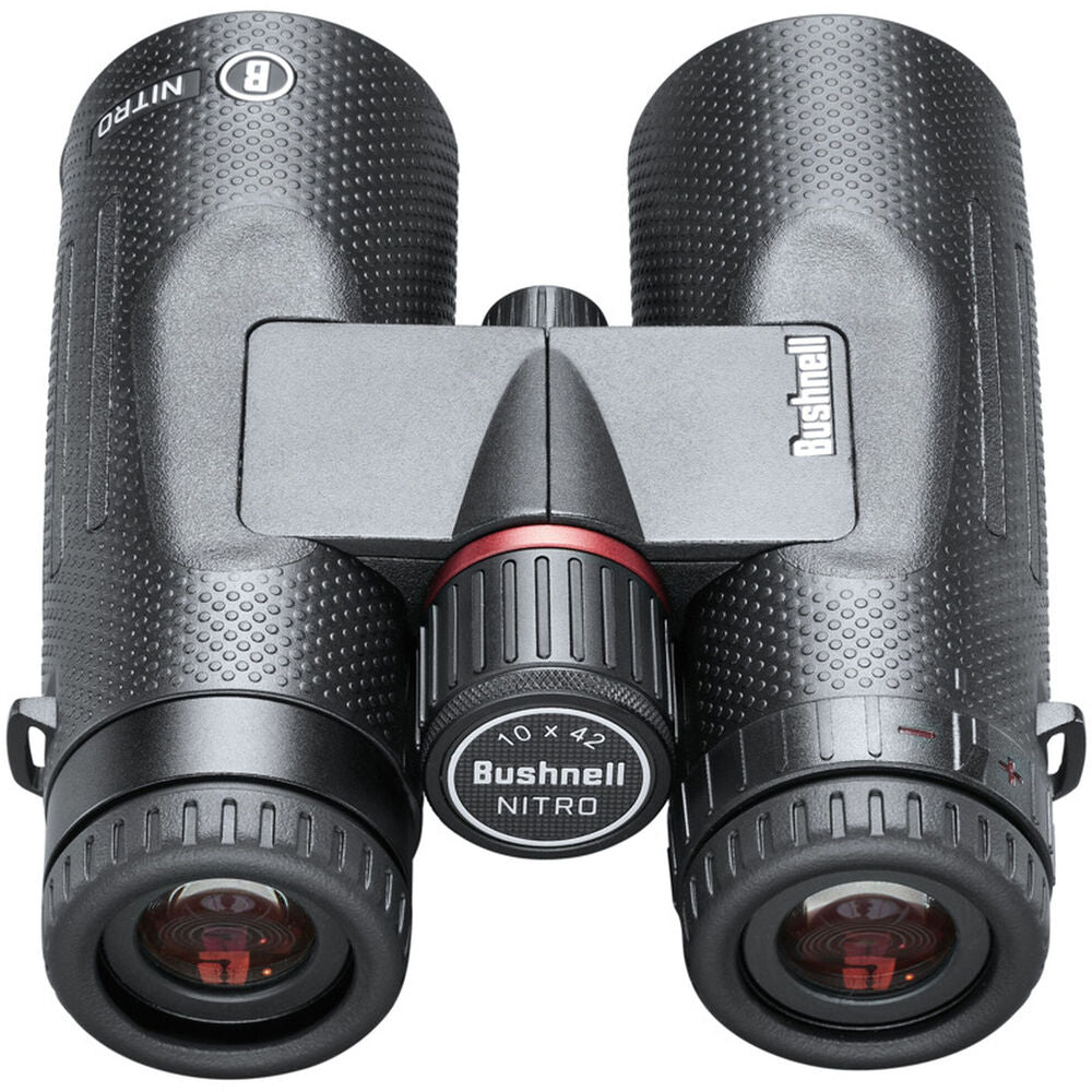 This pair of Bushnell 10x42 Nitro Binoculars offers enhanced colour accuracy and clarity even in low light. Water- and fog proof with non-slip texture.