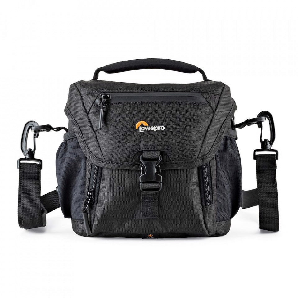 Lowepro Nova 140 AW II: compact all-weather shoulder bag for DSLR or mirrorless with lens and flash. Durable, protective and travel-ready.