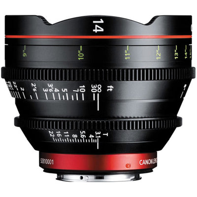 Canon CN-E 14mm T3.1 L F Cine Lens (EF Mount) – wide-angle cine prime with full-frame coverage and robust cine housing.