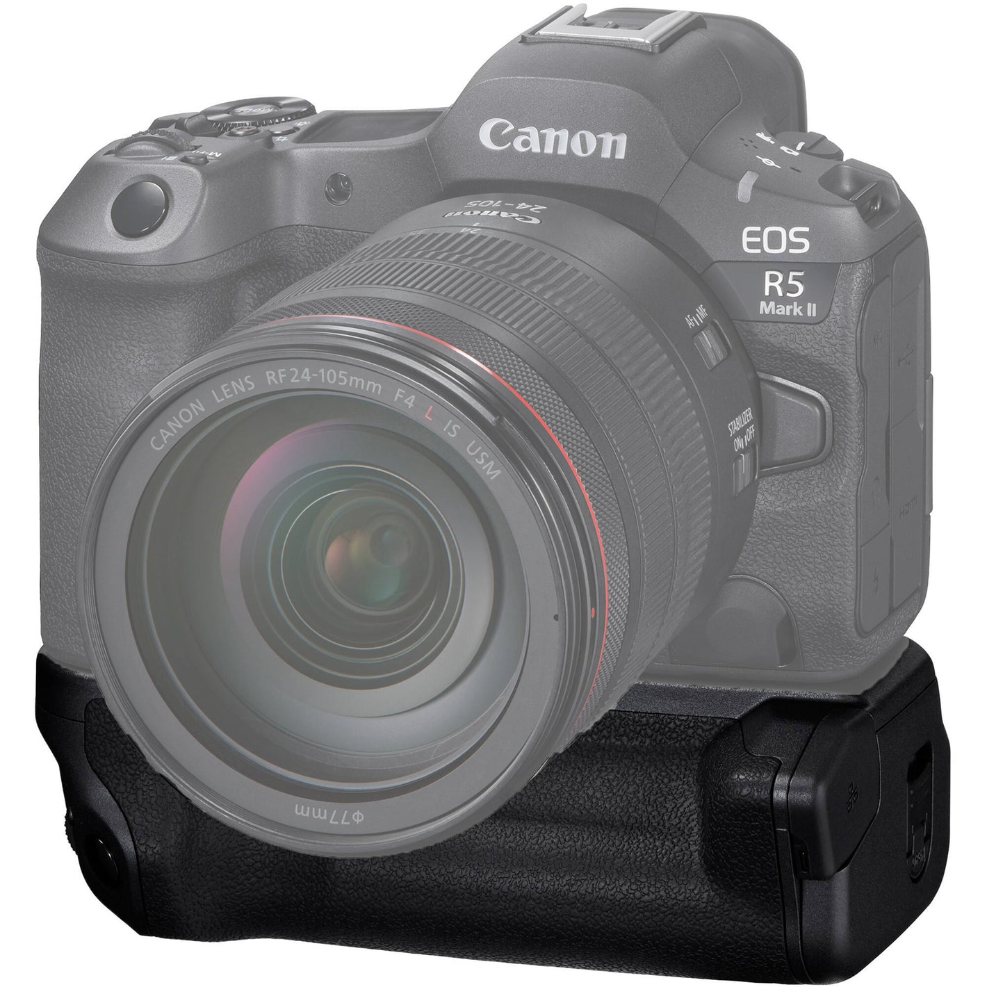 Canon BG-R20EP Battery Grip for EOS R5 II/R5/R6 II/R6, holds up to two LP-E6 series batteries for extended shooting, features 2.5G Base-T Ethernet port for high-speed data transfer, improved ergonomics for vertical shooting, dust and drip-resistant design, and supports in-camera USB recharging.