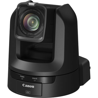 Canon CR-N300 4K NDI PTZ Camera (Satin Black) with 1/2.3" 8.29MP CMOS sensor, DIGIC DV6 processor, UHD 4K30 / 1080p60 video, 20x optical zoom lens with optical image stabilisation, Hybrid AF, smooth pan/tilt performance with speeds 0.2°-300°/s (pan) and 0.2°-170°/s (tilt). It supports HDMI, 3G-SDI, USB-C, IP, RS-422, IR, Wi-Fi control, native NDI|HX, RTMP streaming, and Canon XC protocol. Offers four scene modes, multiple video outputs, webcam support, and is ideal for professional broadcast, education, cor