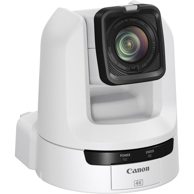 Canon CR-N300 4K NDI PTZ Camera (Titanium White) features an 8.29MP 1/2.3" CMOS sensor with DIGIC DV6 processor, UHD 4K30 and Full HD 1080p60 video capture, 20x optical zoom with optical image stabilisation, and Hybrid AF for fast and accurate focus. It supports multiple video outputs including HDMI, 3G-SDI, USB-C, and IP streaming with built-in NDI|HX and RTMP protocols. The camera offers smooth pan/tilt control, multiple scene modes, webcam capability via USB, and comprehensive remote control options (IP,
