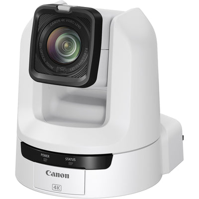 Canon CR-N300 4K NDI PTZ Camera (Titanium White) features an 8.29MP 1/2.3" CMOS sensor with DIGIC DV6 processor, UHD 4K30 and Full HD 1080p60 video capture, 20x optical zoom with optical image stabilisation, and Hybrid AF for fast and accurate focus. It supports multiple video outputs including HDMI, 3G-SDI, USB-C, and IP streaming with built-in NDI|HX and RTMP protocols. The camera offers smooth pan/tilt control, multiple scene modes, webcam capability via USB, and comprehensive remote control options (IP,