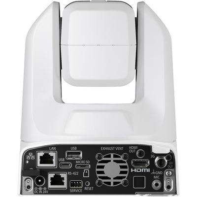 Canon CR-N300 4K NDI PTZ Camera (Titanium White) features an 8.29MP 1/2.3" CMOS sensor with DIGIC DV6 processor, UHD 4K30 and Full HD 1080p60 video capture, 20x optical zoom with optical image stabilisation, and Hybrid AF for fast and accurate focus. It supports multiple video outputs including HDMI, 3G-SDI, USB-C, and IP streaming with built-in NDI|HX and RTMP protocols. The camera offers smooth pan/tilt control, multiple scene modes, webcam capability via USB, and comprehensive remote control options (IP,