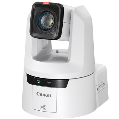 Canon CR-N700 4K PTZ Camera (Titanium White): 1" CMOS sensor, 15x optical zoom, 30x digital zoom, UHD 4K60 video, Dual-Pixel AF, HDR, built-in ND filters, smooth pan/tilt, supports NDI and RTMP streaming.