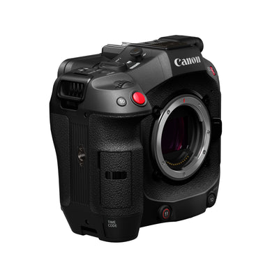 Canon EOS C80 Cinema Camera: 6K full-frame stacked BSI sensor, 16 stops dynamic range, triple base ISO, Dual Pixel CMOS AF II with face and animal tracking, 12-bit Cinema RAW Light recording, RF mount, HDR, Wi-Fi, and Ethernet connectivity.