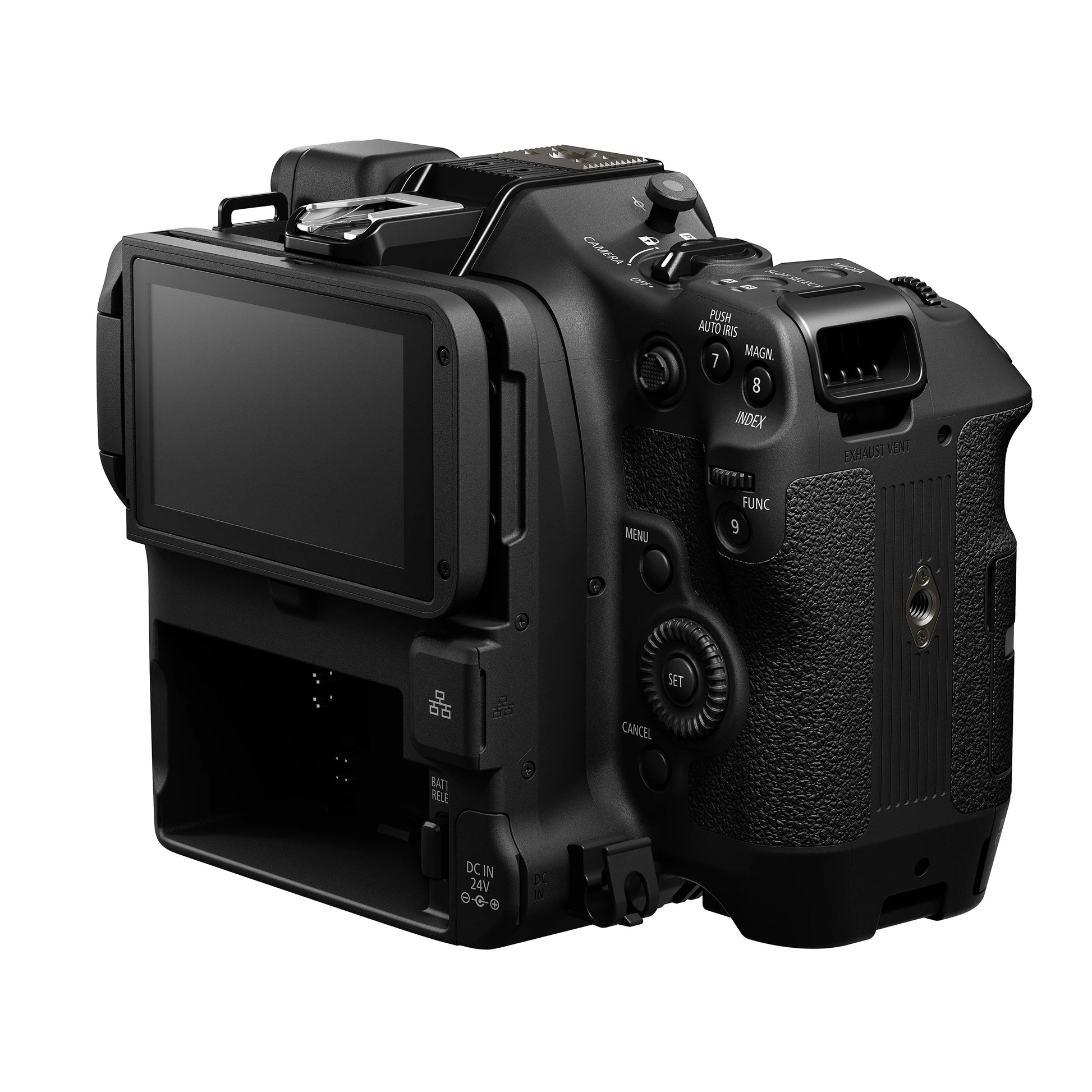 Canon EOS C80 Cinema Camera: 6K full-frame stacked BSI sensor, 16 stops dynamic range, triple base ISO, Dual Pixel CMOS AF II with face and animal tracking, 12-bit Cinema RAW Light recording, RF mount, HDR, Wi-Fi, and Ethernet connectivity.
