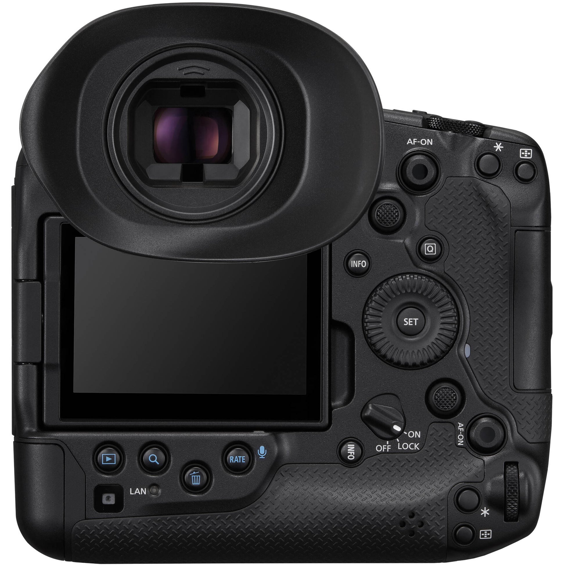 Canon EOS R1 Mirrorless Camera with 24.2MP full-frame stacked sensor, DIGIC X + Accelerator, 40fps shooting, 6K RAW 60p video, advanced deep-learning AF with eye control, 8.5-stop IBIS, Wi-Fi 6E and 2.5G Ethernet.