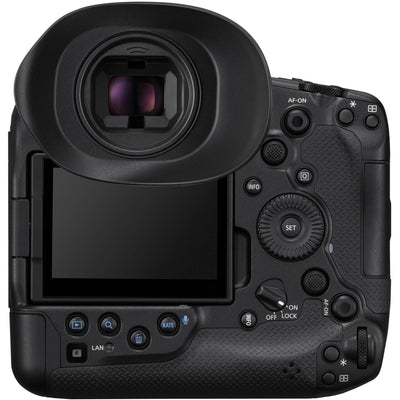 Canon EOS R1 Mirrorless Camera with 24.2MP full-frame stacked sensor, DIGIC X + Accelerator, 40fps shooting, 6K RAW 60p video, advanced deep-learning AF with eye control, 8.5-stop IBIS, Wi-Fi 6E and 2.5G Ethernet.