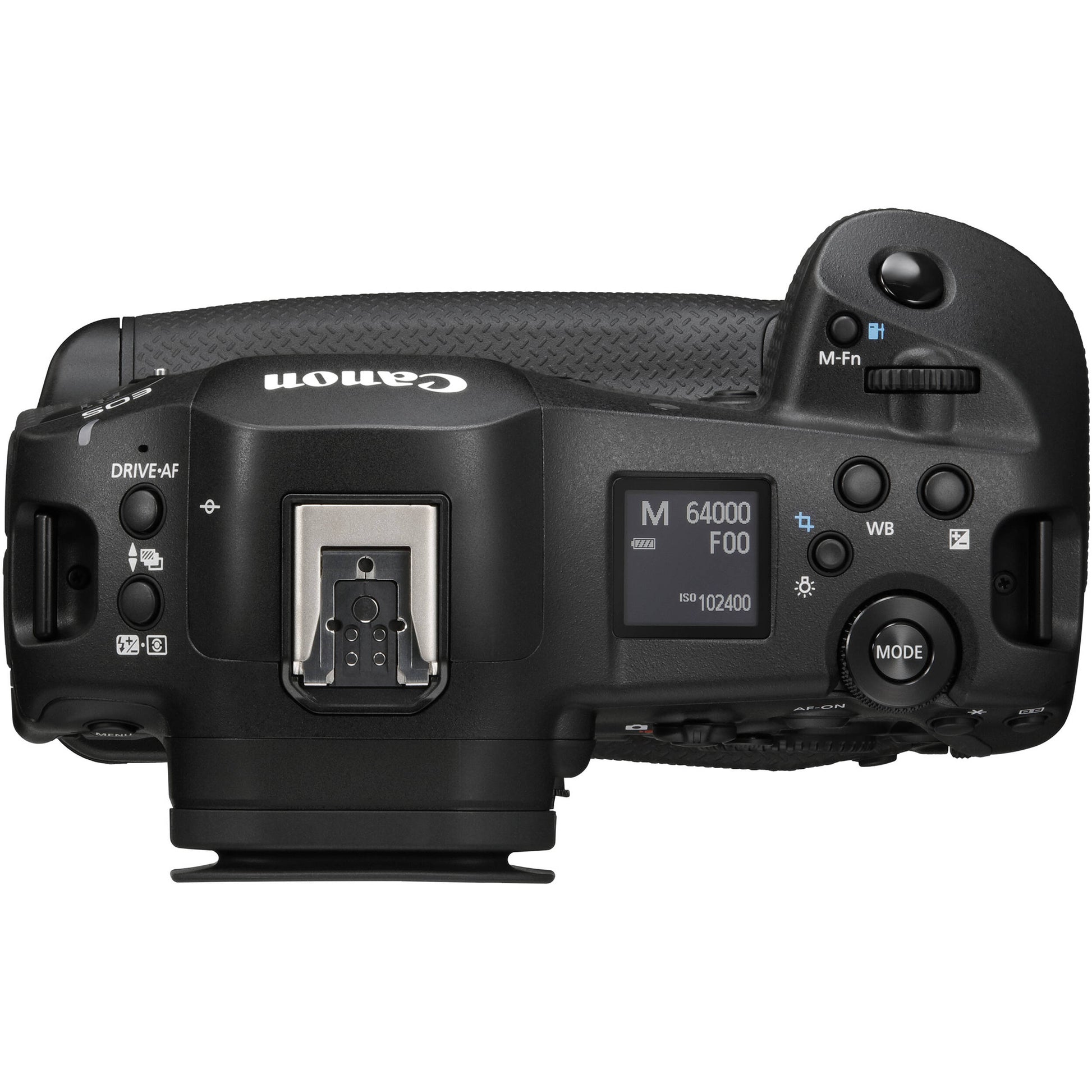 Canon EOS R1 Mirrorless Camera with 24.2MP full-frame stacked sensor, DIGIC X + Accelerator, 40fps shooting, 6K RAW 60p video, advanced deep-learning AF with eye control, 8.5-stop IBIS, Wi-Fi 6E and 2.5G Ethernet.