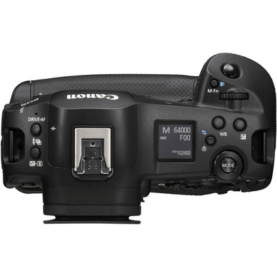 Canon EOS R1 Mirrorless Camera with 24.2MP full-frame stacked sensor, DIGIC X + Accelerator, 40fps shooting, 6K RAW 60p video, advanced deep-learning AF with eye control, 8.5-stop IBIS, Wi-Fi 6E and 2.5G Ethernet.
